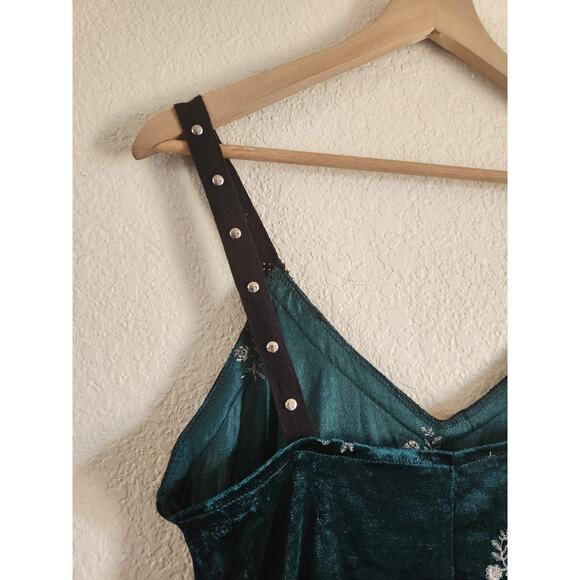 Zara Y2k Suede Flower Embroidered Lace Forest Green Dress - Picture 7 of 8